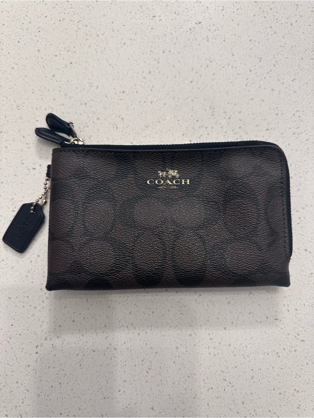 Coach Brown Black Signature Zip Wristlet